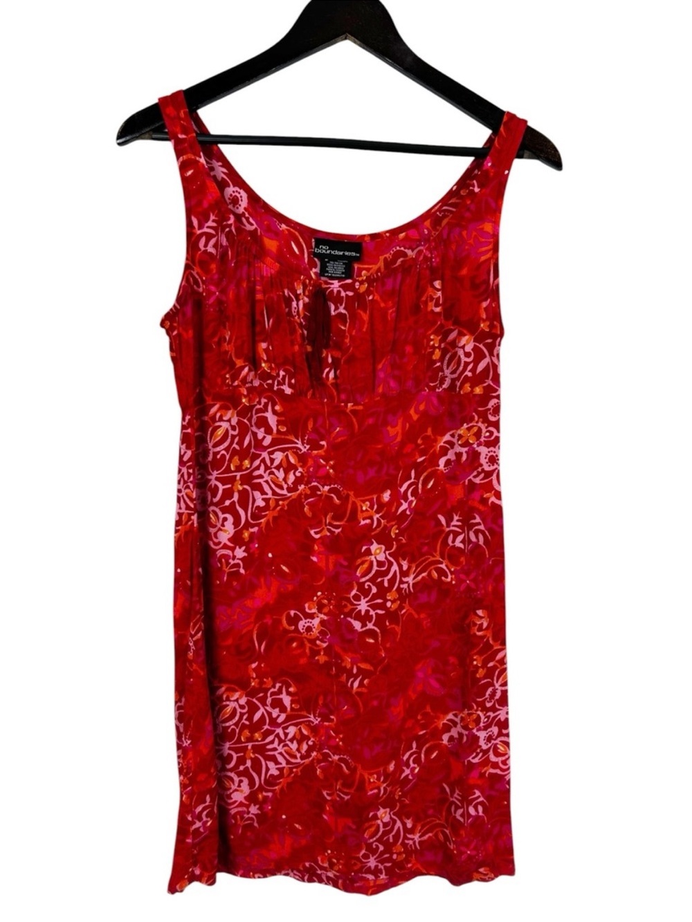 No Boundaries Red Floral Print Sleeveless Tank Size Medium Y2K